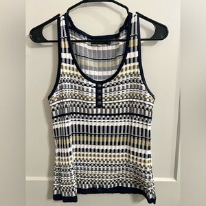 New York & Company Striped Tank Top - Navy, White, Gold